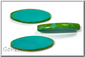 bhm. Glasperle, table cut, oval, 30x11mm, turquoise, op., picasso, 1 Stk.