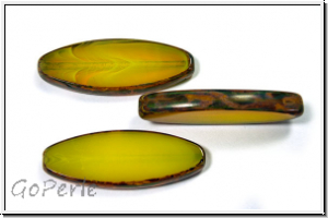 bhm. Glasperle, table cut, oval, 30x11mm, yellow, opal, picasso, 1 Stk.