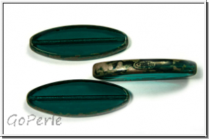 bhm. Glasperle, table cut, oval, 30x11mm, emerald, trans., silver picasso, 1 Stk.