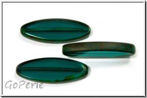 bhm. Glasperle, table cut, oval, 30x11mm, emerald, trans., picasso, 1 Stk.