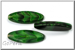 bhm. Glasperle, table cut, oval, 30x11mm, grn/schwarz, 1 Stk.