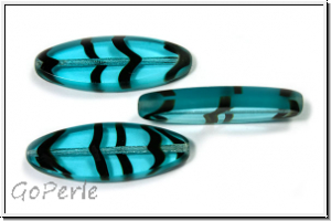 bhm. Glasperle, table cut, oval, 30x11mm, aqua, trans., black striped, 1 Stk.