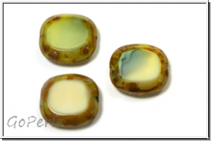 bhm. Glasperle, table cut, Rechteck, 17x16mm, beige, opal, picasso, 3 Stk.