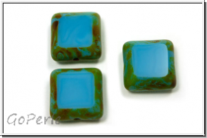 bhm. Glasperle, table cut, Quadrat, 15x15mm, aqua, op., picasso, 3 Stk.