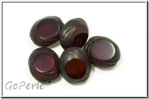 bhm. Glasperle, table cut, oval, 14x12mm, garnet, trans., matte, 5 Stk.