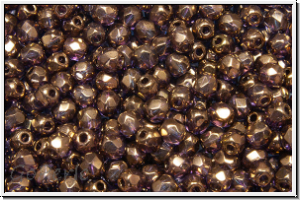 Bhm. Glasschliffperle, feuerpol., 3mm, crystal, trans., lila bronze luster, 50 Stk.