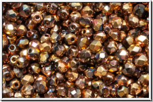 Bhm. Glasschliffperle, feuerpol., 3mm, crystal, trans., full capi gold, 50 Stk.