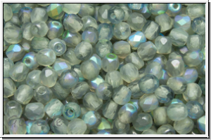 Bhm. Glasschliffperle, feuerpol., 3mm, crystal, trans., blue AB, matte, 50 Stk.