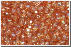 Bhm. Glasschliffperle, feuerpol., 3mm, crystal, trans., orange AB, 50 Stk.