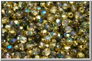 Bhm. Glasschliffperle, feuerpol., 3mm, crystal, trans., golden AB, 50 Stk.