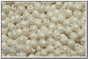 Bhm. Glasschliffperle, feuerpol., 3mm, white, alabaster, white pastel, matte, 50 Stk.