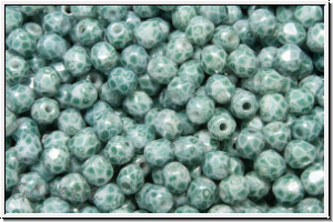 Bhm. Glasschliffperle, feuerpol., 3mm, white, op., teal marbled, 50 Stk.