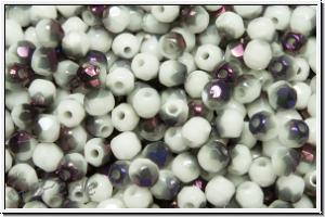 Bhm. Glasschliffperle, feuerpol., 3mm, white, op., half brown flair, 50 Stk.