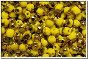 Bhm. Glasschliffperle, feuerpol., 3mm, yellow, op., half brass, 50 Stk.