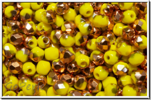 Bhm. Glasschliffperle, feuerpol., 3mm, yellow, op., half capri gold, 50 Stk.