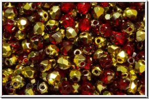 Bhm. Glasschliffperle, feuerpol., 3mm, siam, trans., half brass, 50 Stk.