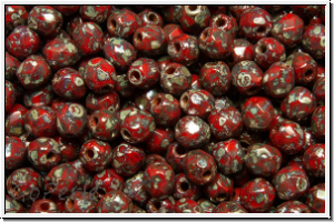 Bhm. Glasschliffperle, feuerpol., 3mm, red., op., silver picasso, 50 Stk.