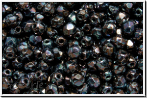 Bhm. Glasschliffperle, feuerpol., 3mm, black, op., nebula, 50 Stk.