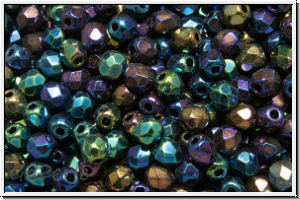 Bhm. Glasschliffperle, feuerpol., 3mm, black, op., white iris., 50 Stk.