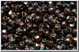 Bhm. Glasschliffperle, feuerpol., 3mm, black, op., vega luster, iris., 50 Stk.