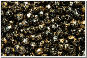 Bhm. Glasschliffperle, feuerpol., 3mm, black, op., gold, tweedy, 50 Stk.