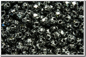 Bhm. Glasschliffperle, feuerpol., 3mm, black, op., silver, tweedy, 50 Stk.