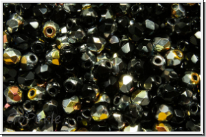 Bhm. Glasschliffperle, feuerpol., 3mm, black, op., half marea, 50 Stk.