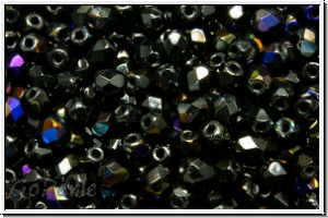 Bhm. Glasschliffperle, feuerpol., 3mm, black, op., half volcano, 50 Stk.