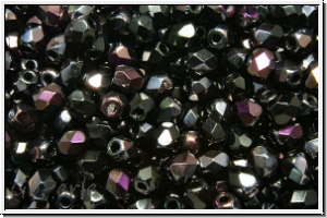 Bhm. Glasschliffperle, feuerpol., 3mm, black, op., half brown flair, 50 Stk.