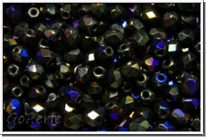 Bhm. Glasschliffperle, feuerpol., 3mm, black, op., half azuro, 50 Stk.