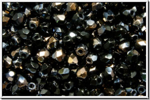 Bhm. Glasschliffperle, feuerpol., 3mm, black, op., clarit, 50 Stk.