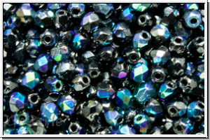 Bhm. Glasschliffperle, feuerpol., 3mm, black, op., AB, luster, 50 Stk.