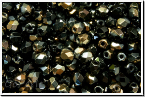 Bhm. Glasschliffperle, feuerpol., 3mm, black, op., half valentinite, 50 Stk.