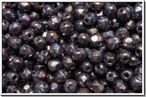 Bhm. Glasschliffperle, feuerpol., 3mm, lavender, darkest, op., nebula, 50 Stk.