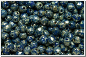 Bhm. Glasschliffperle, feuerpol., 3mm, blue, op., silver picasso, 50 Stk.