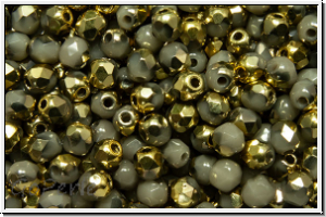 Bhm. Glasschliffperle, feuerpol., 3mm, grey, dk., op., half brass, 50 Stk.