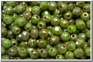 Bhm. Glasschliffperle, feuerpol., 3mm, jade, lt., op., silver picasso, 50 Stk.