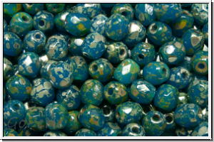 Bhm. Glasschliffperle, feuerpol., 4mm, blue, capri, alabaster, silver picasso, 50 Stk.