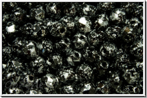 Bhm. Glasschliffperle, feuerpol., 4mm, black, op., silver, tweedy, 50 Stk.