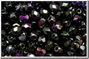 Bhm. Glasschliffperle, feuerpol., 4mm, black, op., half brown flair, 50 Stk.