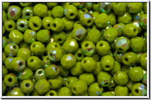 Bhm. Glasschliffperle, feuerpol., 3mm, olivine, dk., op., AB, 50 Stk.