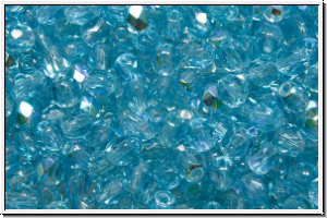 Bhm. Glasschliffperle, feuerpol., 3mm, aqua, med., trans., AB, 50 Stk.