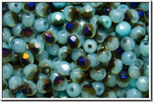 Bhm. Glasschliffperle, feuerpol., 3mm, aqua, dk., opal, half azuro, 50 Stk.