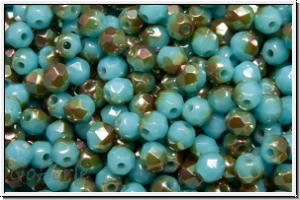 Bhm. Glasschliffperle, feuerpol., 3mm, aqua, op., venus luster, 50 Stk.