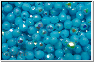 Bhm. Glasschliffperle, feuerpol., 3mm, aqua, op., AB, 50 Stk.