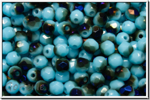 Bhm. Glasschliffperle, feuerpol., 3mm, aqua, op., half azuro, 50 Stk.