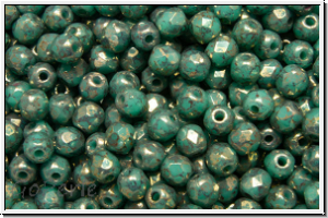 Bhm. Glasschliffperle, feuerpol., 3mm, turquoise, op., lila marbled, 50 Stk.