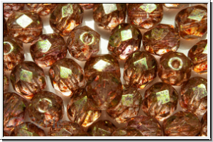 Bhm. Glasschliffperle, feuerpol., 6mm, crystal, trans., rose gold marbled, 25 Stk.