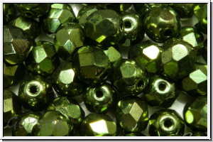 Bhm. Glasschliffperle, feuerpol., 6mm, green, met., 25 Stk.