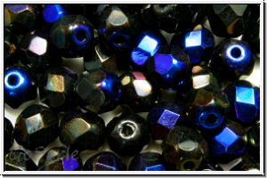 Bhm. Glasschliffperle, feuerpol., 6mm, black, op., half azuro, 25 Stk.